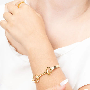Wholesale jewelry 18K Gold PVD Stainless Steel Horsebit Buckle Bangle Bracelet - gold model 