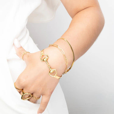 Wholesale jewelry 18K Gold PVD Stainless Steel Horsebit Buckle Bangle Bracelet - gold model 