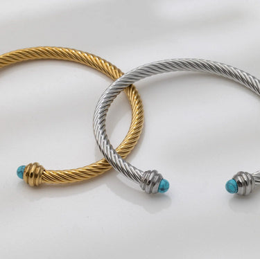 Gold and Silver Turquoise Twisted Bangle Bracelet