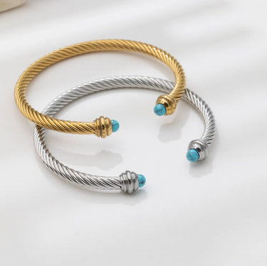Gold and Silver Turquoise Twisted Bangle Bracelets