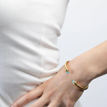 Gold Turquoise Twisted Bangle Bracelet