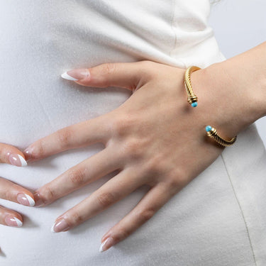 Gold Turquoise Twisted Bangle Bracelet