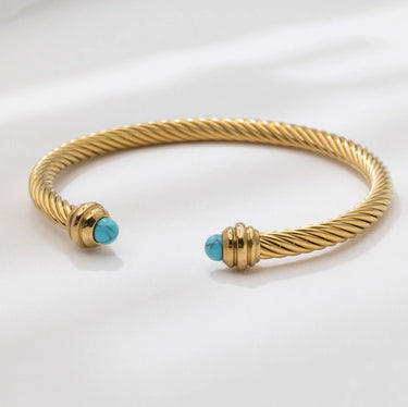 Gold Turquoise Twisted Bangle Bracelet