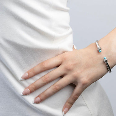 Silver Turquoise Twisted Bangle Bracelet