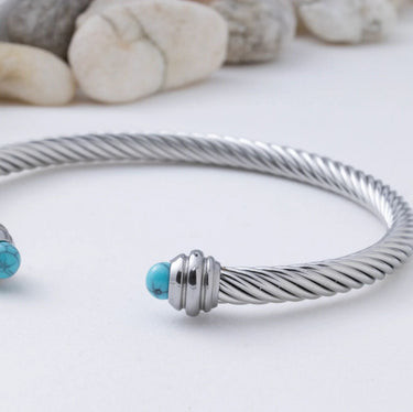 Silver Turquoise Twisted Bangle Bracelet