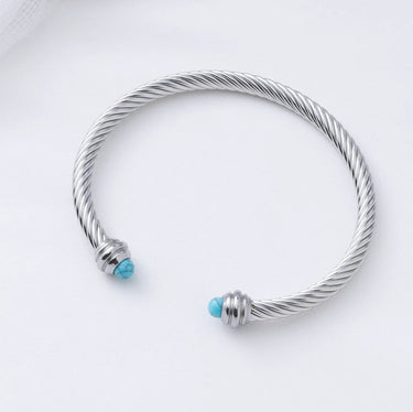 Silver Turquoise Twisted Bangle Bracelet