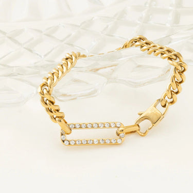 18K Gold PVD Stainless Steel Large Stone Carabiner Bracelet- gold bracelet
