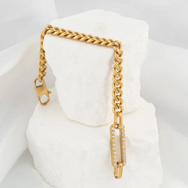 18K Gold PVD Stainless Steel Large Stone Carabiner Bracelet- gold studio 