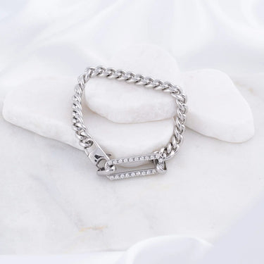 18K Gold PVD Stainless Steel Large Stone Carabiner Bracelet- silver studio 