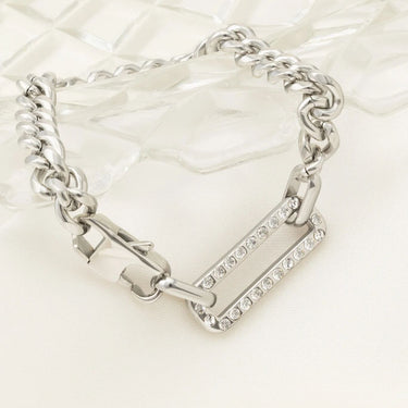 18K Gold PVD Stainless Steel Large Stone Carabiner Bracelet- silver bracelet