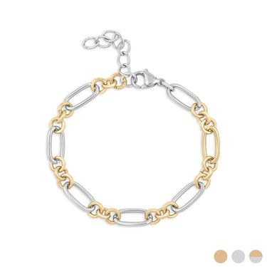 Wholesale jewelry 18K Gold PVD Stainless Steel Long & Short Link Bracelet - Mixed metal main 