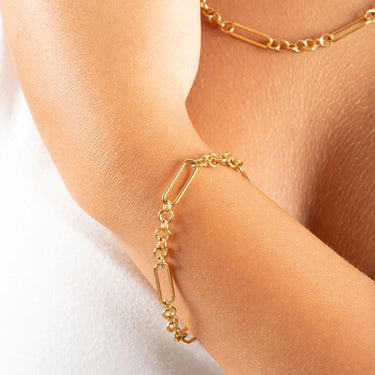 Wholesale jewelry 18K Gold PVD Stainless Steel Mixed Chain Bracelet - gold model  