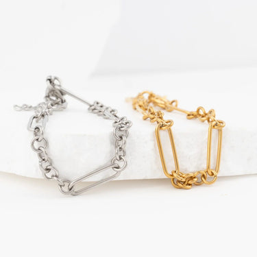 Wholesale jewelry 18K Gold PVD Stainless Steel Mixed Chain Bracelet - stainless and gold studio  