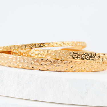 Wholesale jewelry 18K Gold PVD Stainless Steel Hammered Cuff Bracelet - studio 