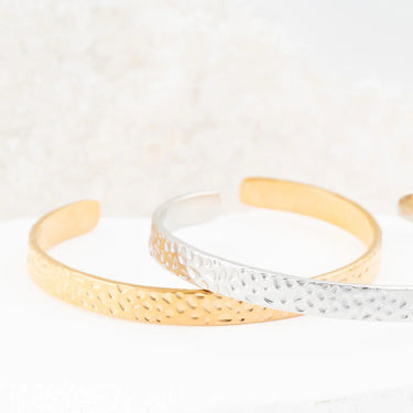 Wholesale jewelry Stainless Steel Hammered Cuff Bracelet- gold and stainless studio 