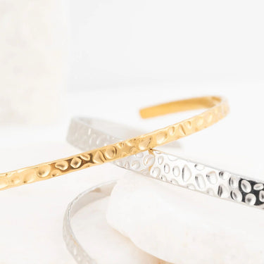Wholesale jewelry Stainless Steel Hammered Cuff Bracelet- gold and stainless studio 