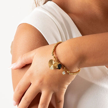 Wholesale jewelry 18K Gold PVD Stainless Steel Beaded Stretch Charm Holder Bracelet - gold model 3mm