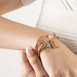 Wholesale jewelry 18K Gold PVD Stainless Steel Beaded Stretch Charm Holder Bracelet - gold model 3mm and 4mm 