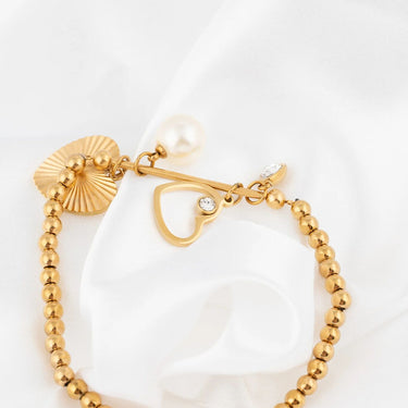 Wholesale jewelry 18K Gold PVD Stainless Steel Beaded Stretch Charm Holder Bracelet - gold studio 4mm 