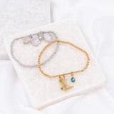 Wholesale jewelry Stainless Steel Beaded Stretch Charm Holder Bracelet - gold and stainless studio 3mm 
