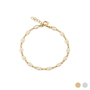 Wholesale jewelry 18K Gold PVD Stainless Steel Glass Pearl Chain Bracelet- gold main 