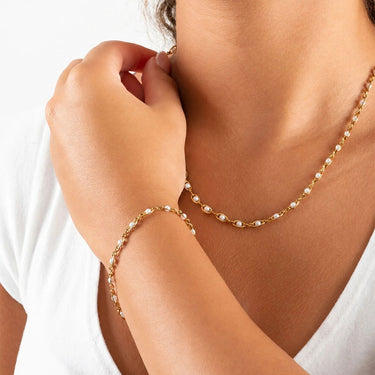Wholesale jewelry 18K Gold PVD Stainless Steel Glass Pearl Chain Bracelet- gold model 