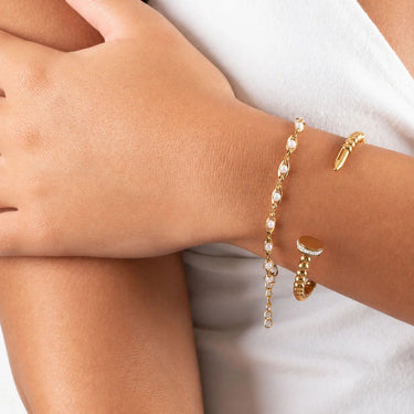 Wholesale jewelry 18K Gold PVD Stainless Steel Glass Pearl Chain Bracelet- gold model