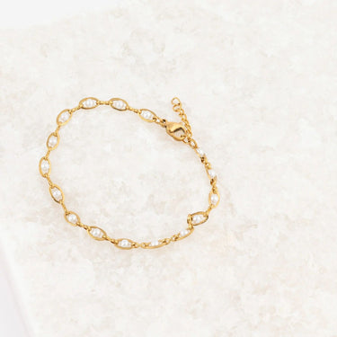 Wholesale jewelry 18K Gold PVD Stainless Steel Glass Pearl Chain Bracelet- gold studio 