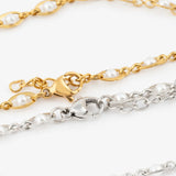 Wholesale jewelry 18K Gold PVD Stainless Steel Glass Pearl Chain Bracelet- stainless and gold studio