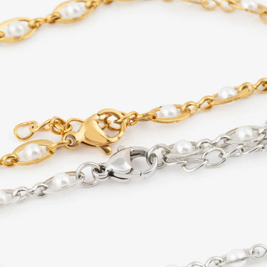 Wholesale jewelry 18K Gold PVD Stainless Steel Glass Pearl Chain Bracelet- stainless and gold studio