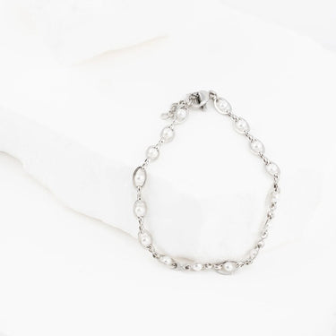 Wholesale jewelry 18K Gold PVD Stainless Steel Glass Pearl Chain Bracelet- stainless studio