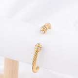 Wholesale jewelry 18K Gold PVD Stainless Steel Pearl Twisted Bangle Bracelet- gold studio 