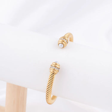 Wholesale jewelry 18K Gold PVD Stainless Steel Pearl Twisted Bangle Bracelet- gold studio 