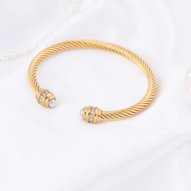 Wholesale jewelry 18K Gold PVD Stainless Steel Pearl Twisted Bangle Bracelet- gold studio 