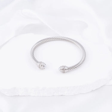 Wholesale jewelry 18K Gold PVD Stainless Steel Pearl Twisted Bangle Bracelet- stainless studio 