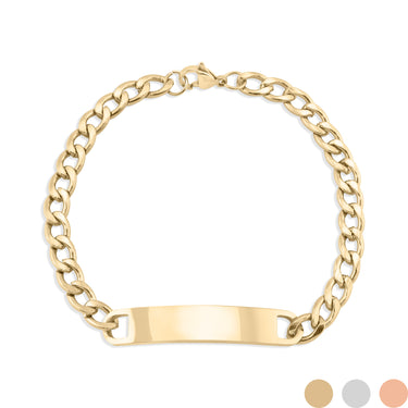 18K Gold PVD Stainless Steel Blank ID Curved Bar Bracelet / BRJ9044