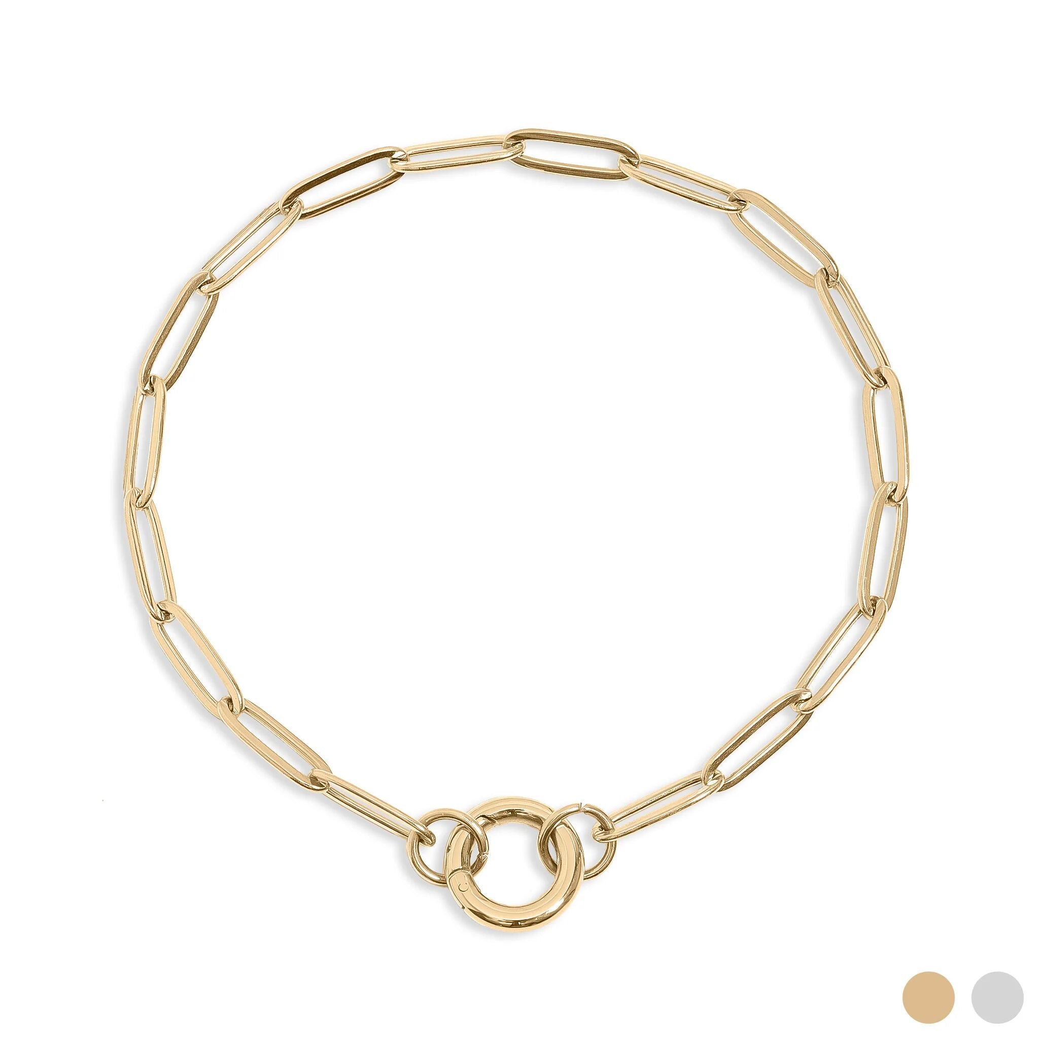 Gold Paperclip Charm Keeper Bracelet