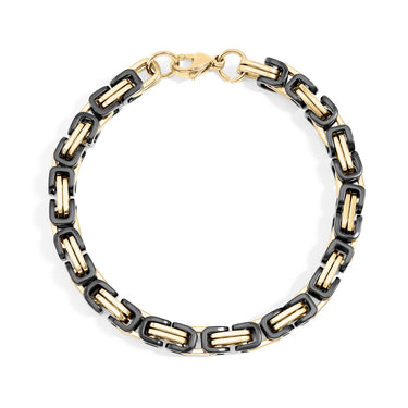 18K Gold PVD & Black Stainless Steel Byzantine Chain Bracelet or Anklet / BRJ9089