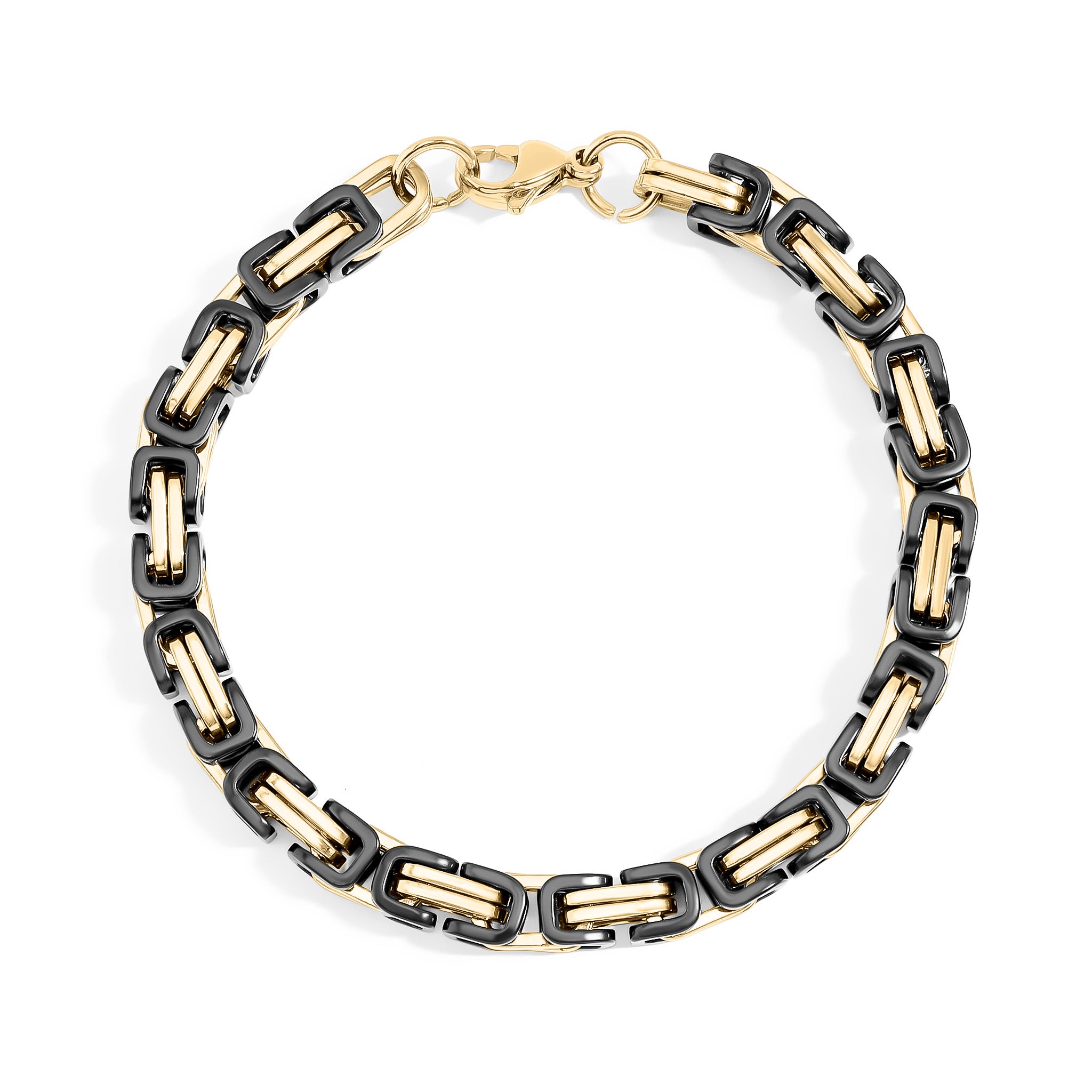 Stainless Steel Black and 18K Gold PVD Coated Byzantine Chain Bracelet or Anklet / DIS0003