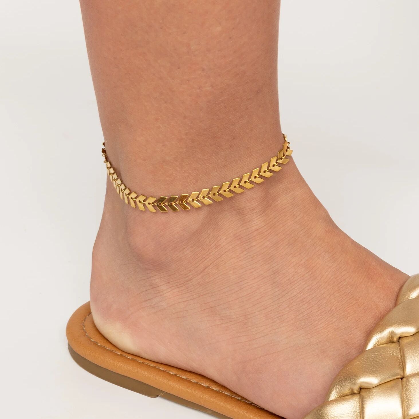 18K Gold PVD Stainless Steel Chevron Bracelet or Anklet / BRJ9099