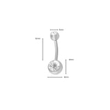 Stainless Steel Colorful Stone Belly Button Ring- clear main (dimension shot)