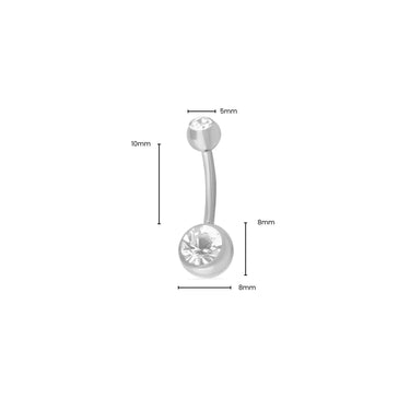 Stainless Steel Colorful Stone Belly Button Ring- clear main (dimension shot)