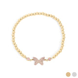 Wholesale jewelry 18K Gold PVD Stainless Steel Butterfly Beaded Stretch Bracelet - gold main 