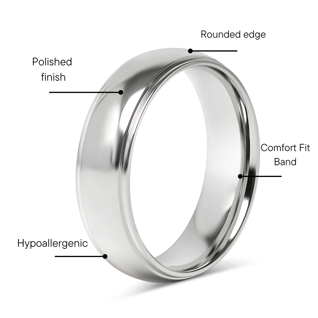 Highly Polished Rounded Center with Edge Stainless Steel Blank Ring Feature Graphic