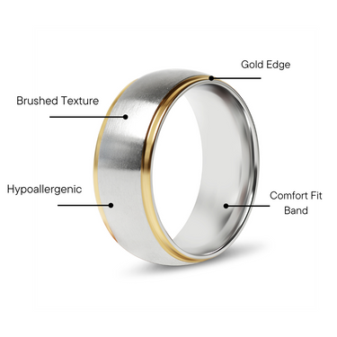 Gold PVD Stainless Steel Gold Edge Brushed Blank Ring Features