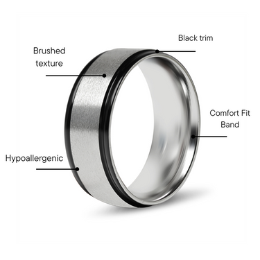 Black trim Brushed Center Stainless Steel Blank Ring Feature Graphic