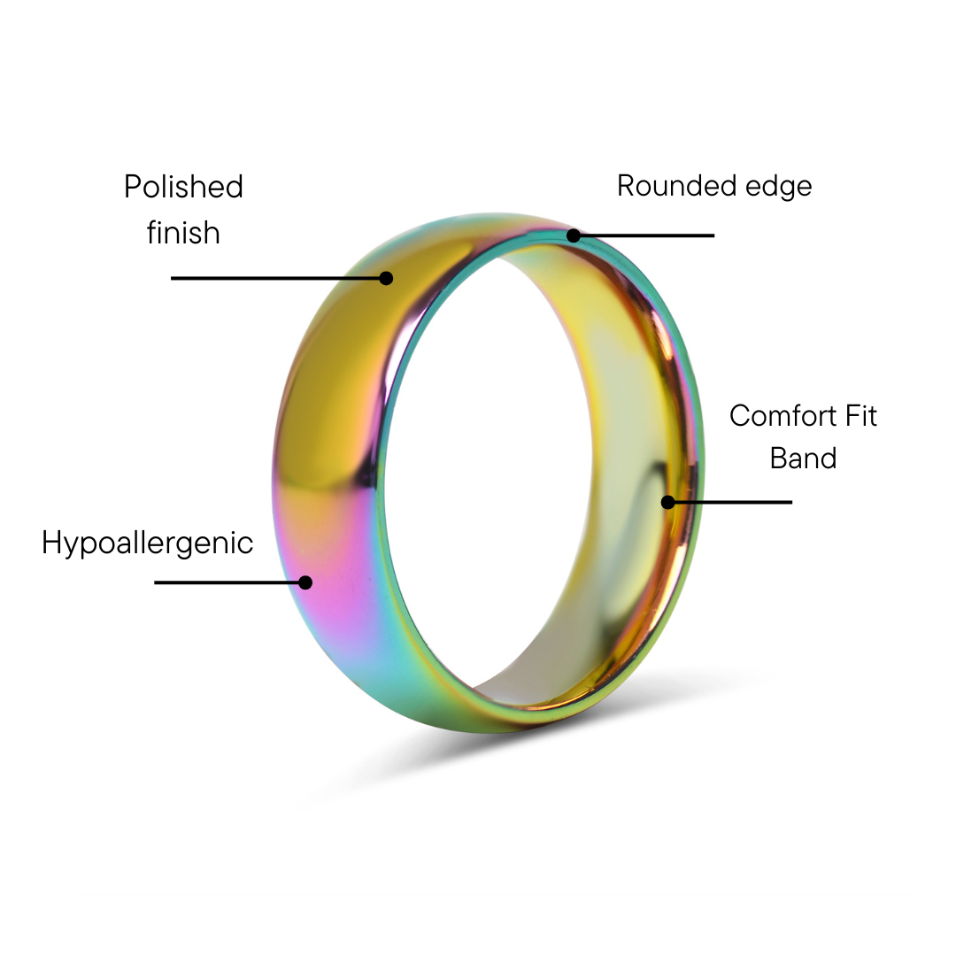 Rainbow Stainless Steel Blank Ring Features Graphic