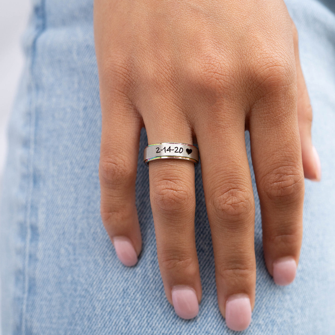 Stainless Steel Rainbow Edge Brushed Center Ring