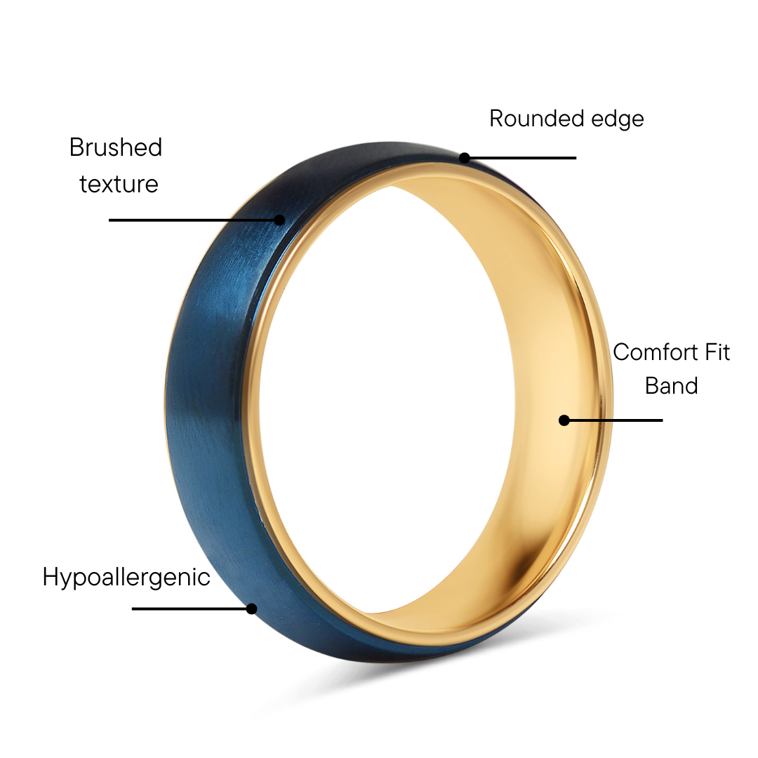 Blue Stainless Steel Gold PVD Coated Edge Ring Feature Graphic