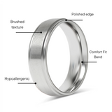 Stainless Steel Blank Ring Brushed Center Grooved Edge Feature Graphic